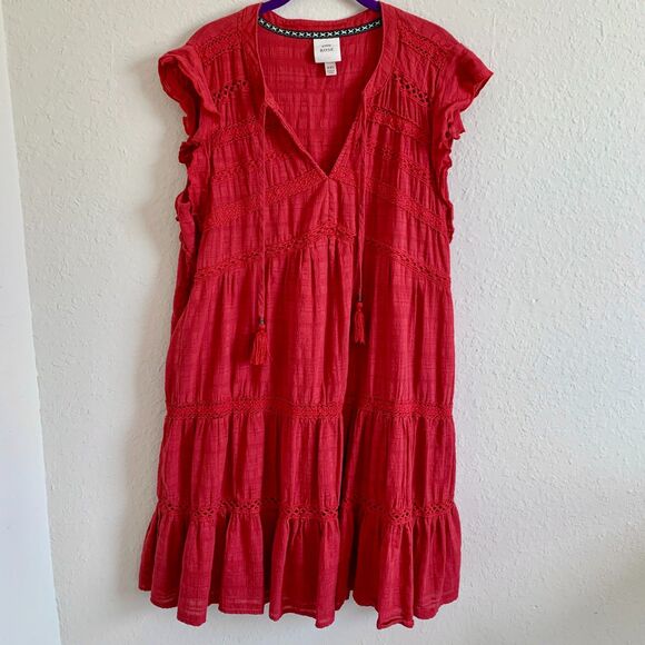 Red Knox Dress Women XXL Red Ruffled Sleeveless V-Neck Cottagecore Peasant Boho - Picture 1 of 8